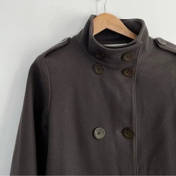 Sessùn New Haven Wool Long Brown Double Breasted Pea Coat - Picture 5 of 13